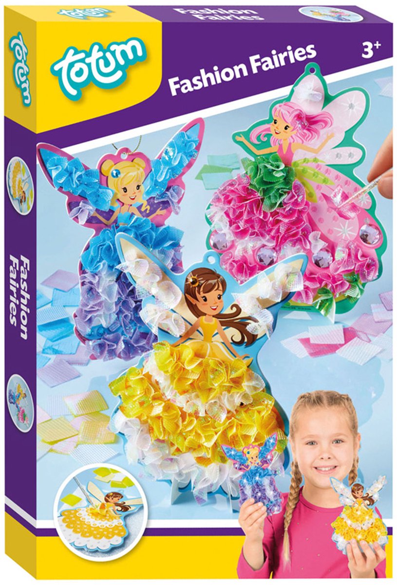 Totum fashion fairies - dress me up popjes elfjes versieren met lurex glansstof knutselen - knutselpakket fee prinses mode speelgoed meisje vanaf 4 jaar