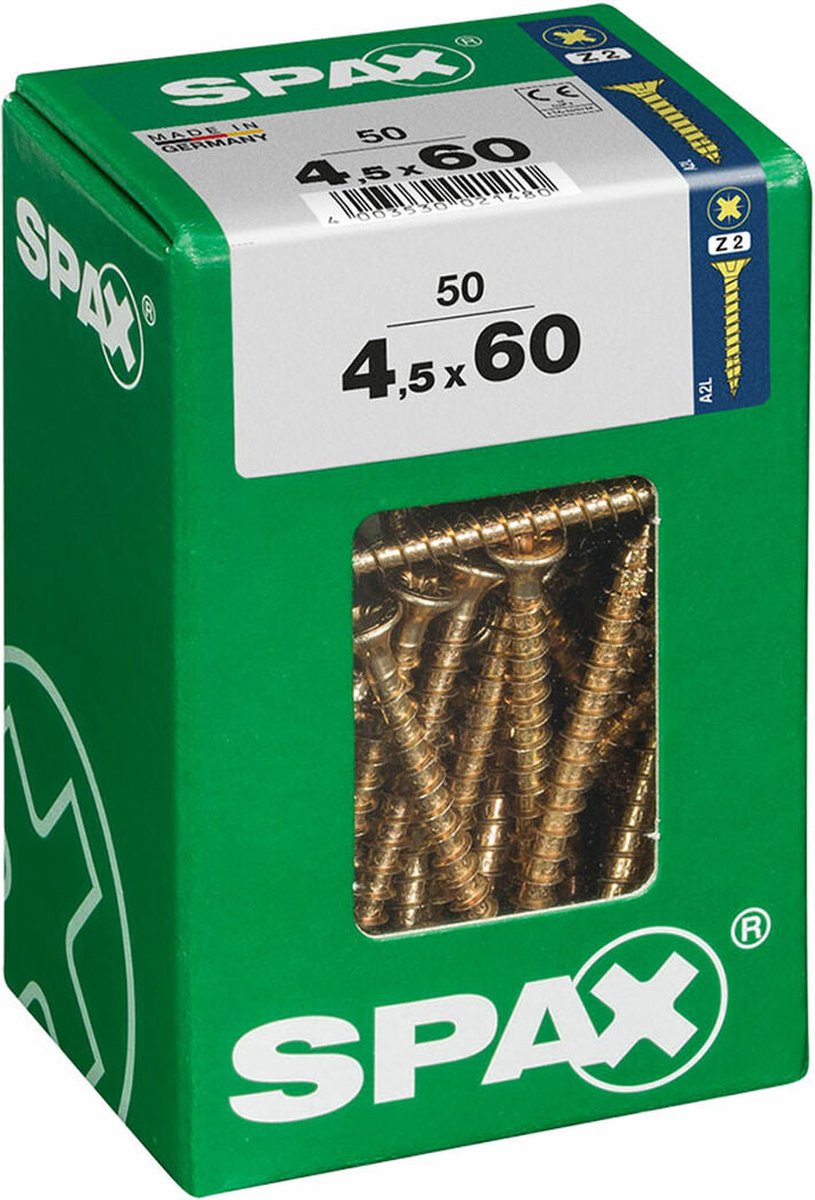 Spax schroefdoos houten schroef platte kop (4,5 x 60 mm)