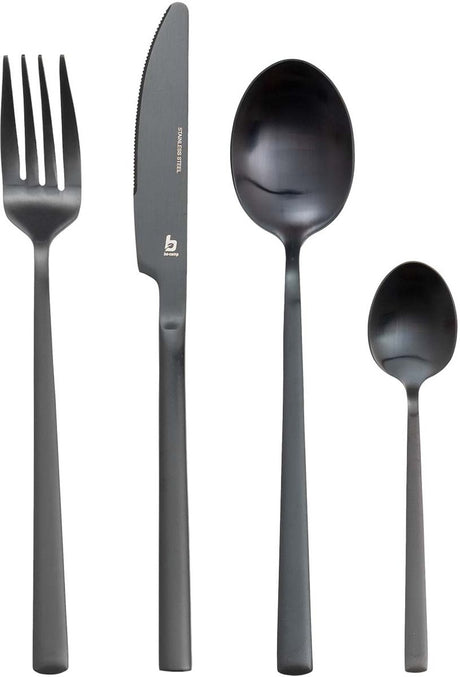 Bo-camp - industrial - bestekset - ballona - 16-delig - 4 personen - zwart