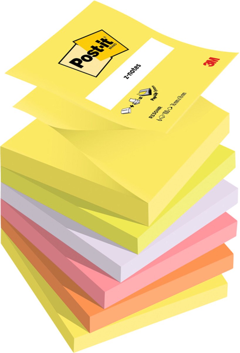 Post-it memoblok 3m z-note r330 76x76mm ass kleur