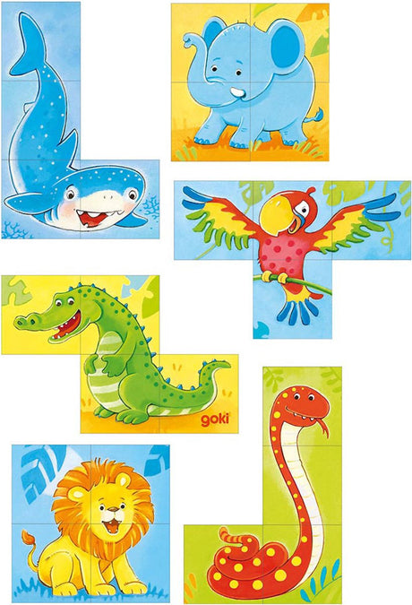 Goki houten blokpuzzel wilde dieren, 4st.