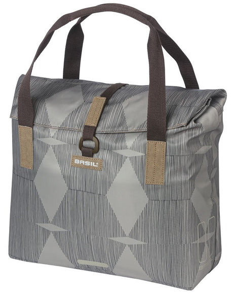 Basil Elegance fietsshopper, Green PET, waterkerende vouwsluiting, gepolsterde hand schouderbanden, 20-26L, taupe