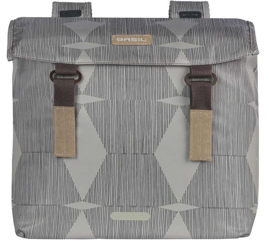 Basil Elegance dubbele fietstas, chateau taupe, gerecycled PET, Universal Bridge, 40-49L