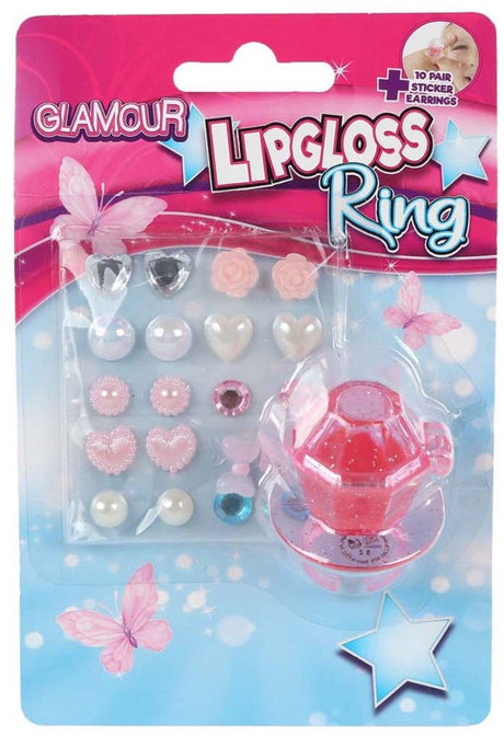 Van manen lipgloss ring en oorring stickers - glamour speelgoedset voor kinderen.