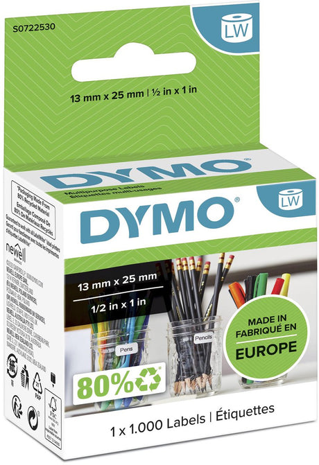 Dymo originele kleine labelwriter multifunctionele labels | 13 mm x 25 mm | 1000 zelfklevende etiketten | gemakkelijk te verwijderen labels voor de labelwriter labelprinters | gemaakt in europa