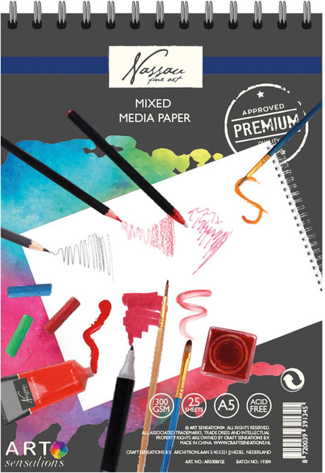 Nassau fine art schetsboek mixed media papier a5, 25 vellen