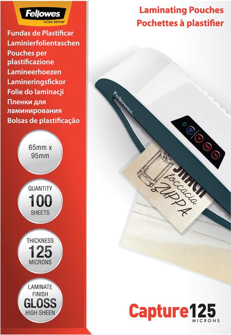 Creativ company fellowes lamineerhoezen 65x95 mm 125 micron glanzend, 100 stuks