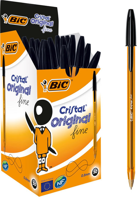 Bic cristal original fine balpennen - zwart - doos van 50 stuks - dunne punt 0.8 mm