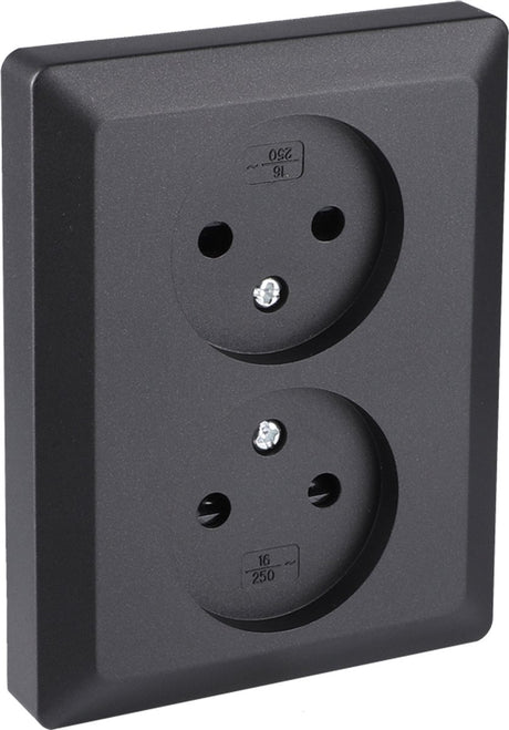 Q-link dubbel stopcontact - wandcontactdoos - inbouw contactdoos met shutter - zwart