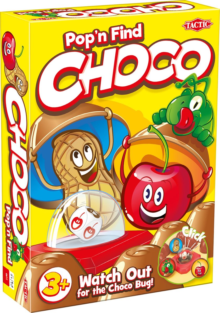 Tactic choco – bordspel – pop n find spel – geheugen en reactiespel – familiespel – 2 tot 4 spelers – vanaf 3 jaar