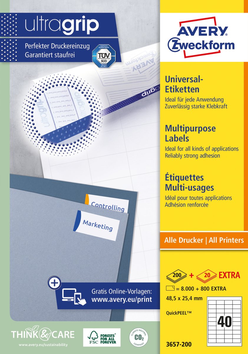 Merkloos sans marque huismerk avery 3657-200 universele etiket 48,5x25,4mm