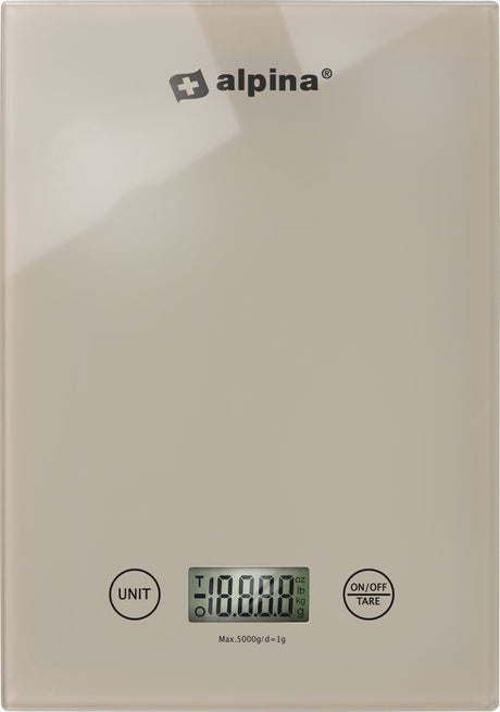 Alpina keukenweegschaal digitaal - weegschaal keuken in gr, lb, oz en ml - precisie weegschaal met tarra functie - keuken accessoires - 22 x 15,5 cm - beige