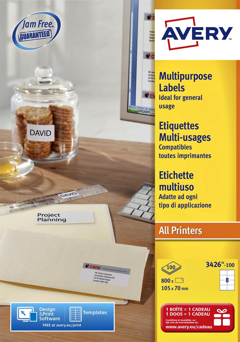 Merkloos sans marque avery afneembare etiketten, wit, 96,0 x 63,5 mm, afneembaar