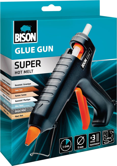 Bison glue gun super, met hoge lijmprestaties voor doe-het-zelf en semi professioneel gebruik, hout, metaal, steen, glas, tegels, keramiek, leer, textiel en vele kunststoffen.