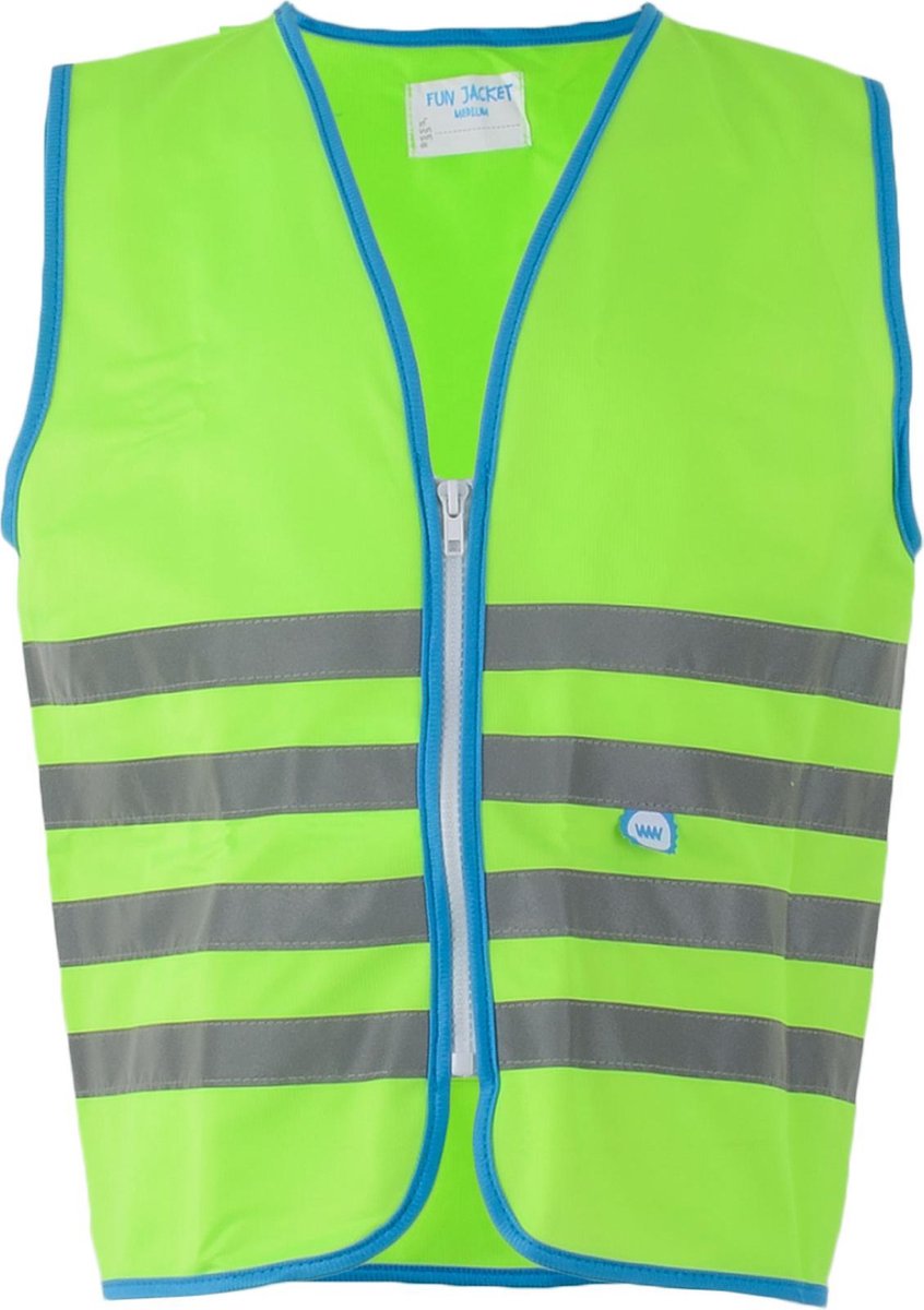 Wowow veiligheidshesje kind met rits en 1150 - fun fietsjas - maat s - unisex - groen blauw zilver