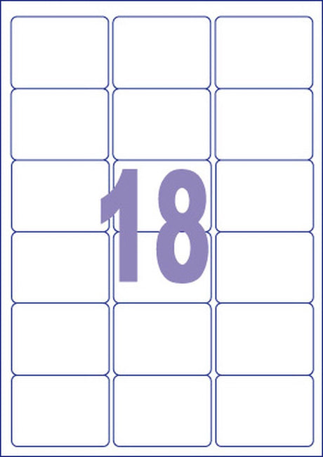 Kangaro etiket - universele etiketten - inkjet laser kopieer - 63,5x46,6mm - 100 vel - 18 stickers per vel