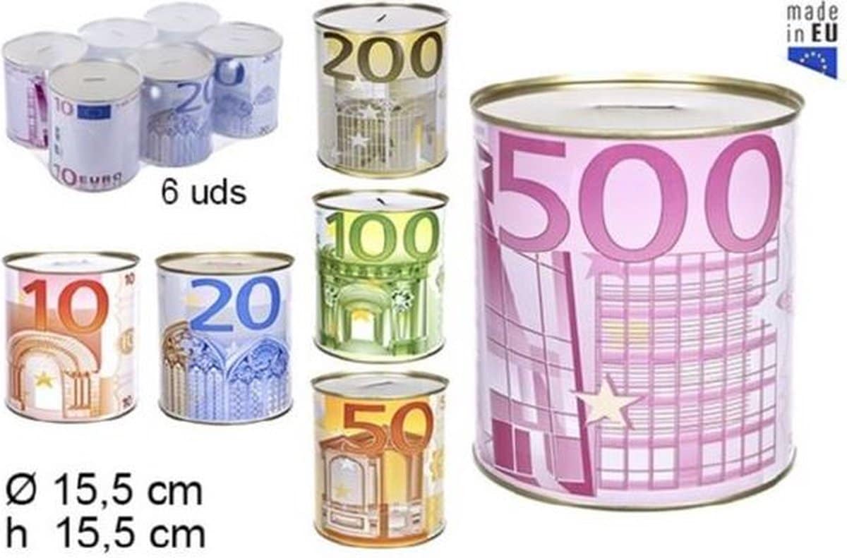 Jonotoys spaarblik groot met euro biljet opdruk 15 x 15 cm