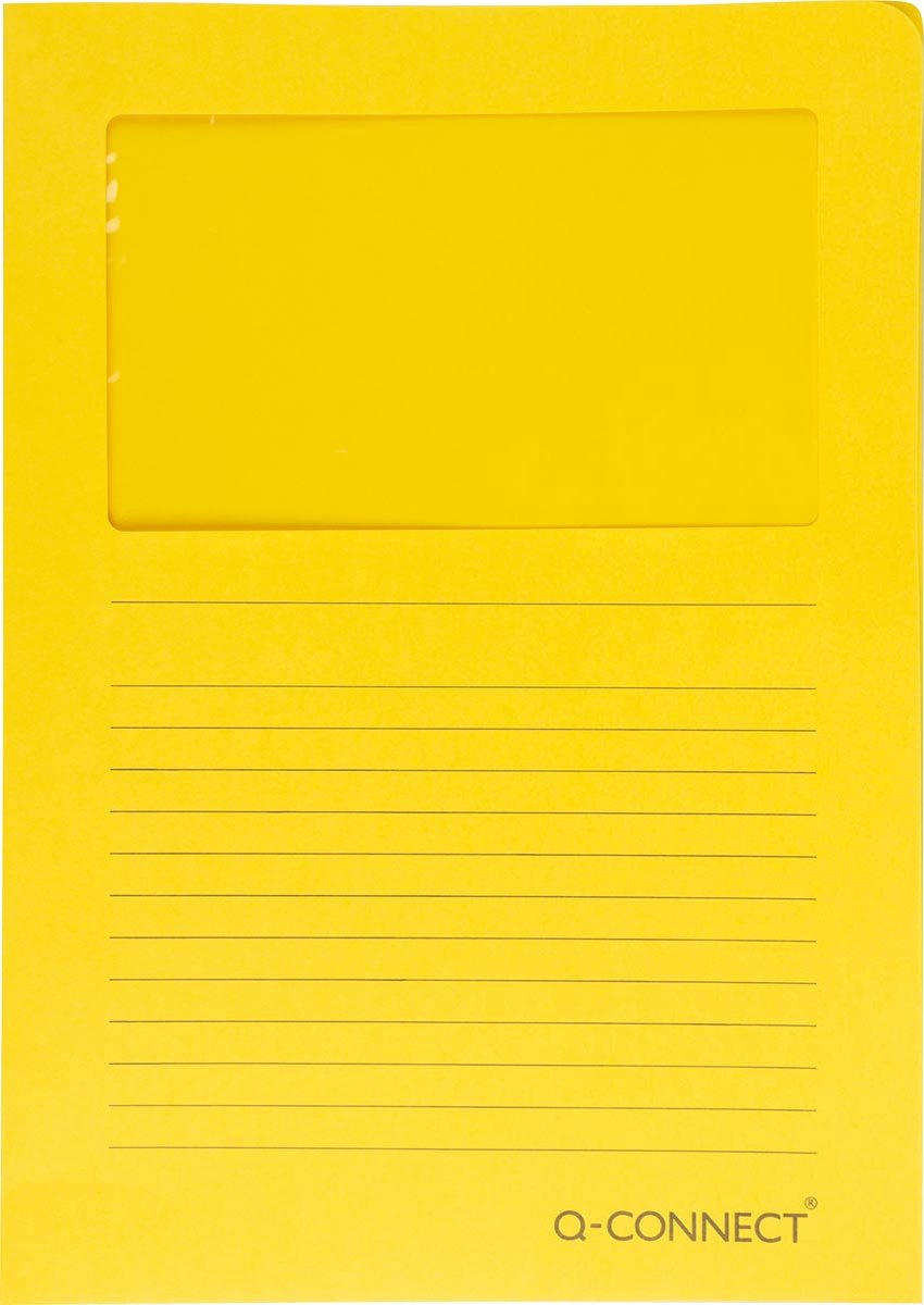 Q-connect l-map met venster | 120 g m² | a4 | pak van 100 stuks | geel
