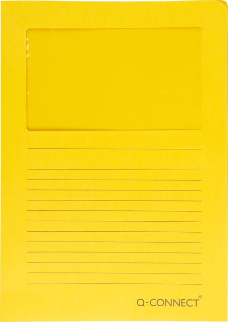 Q-connect l-map met venster | 120 g m² | a4 | pak van 100 stuks | geel