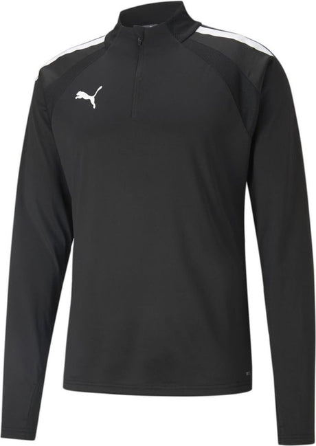 Puma teamliga 1 4 zip top jr unisex sportshirt - black- white