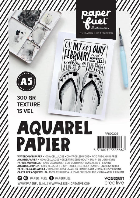 Paperfuel aquarelpapier - a5 - 300 g m² - 15 vellen - textuur - wit