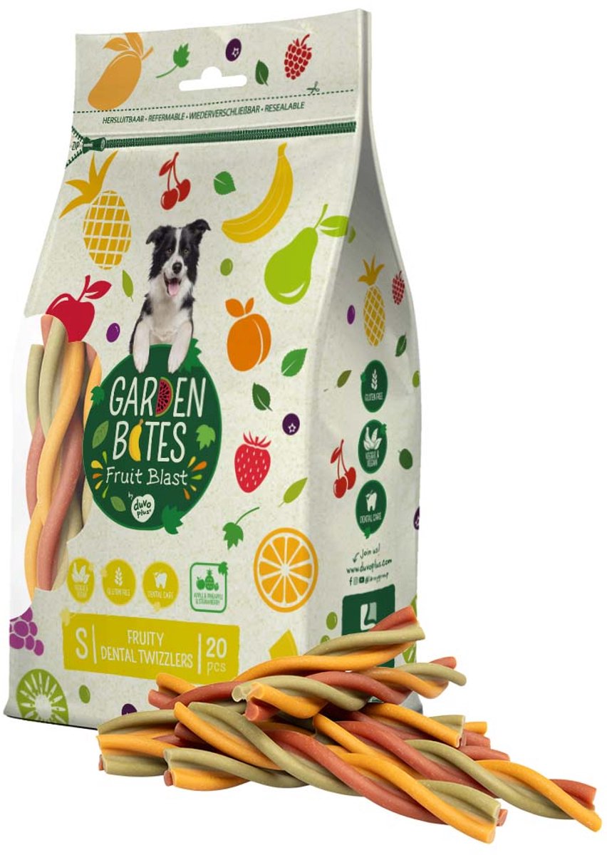 Garden bites duvoplus - fruity dental twizzlers hondensnacks - hondensnoepjes - vegetarisch glutenvrij - extra large 3st