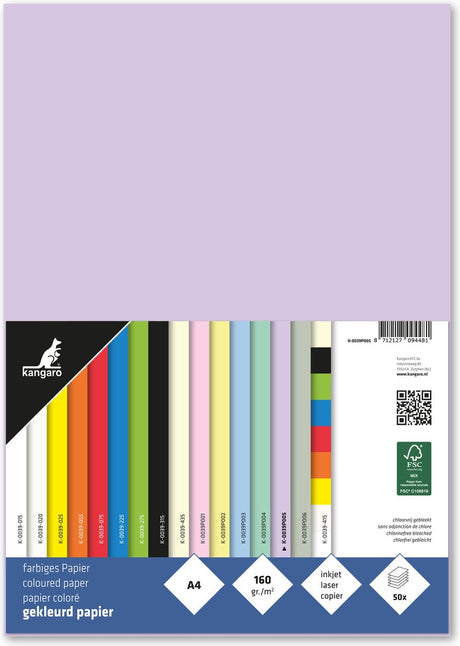 Kangaro papier - a4 - 160 gram fsc - pak 50 vel - pastel lila