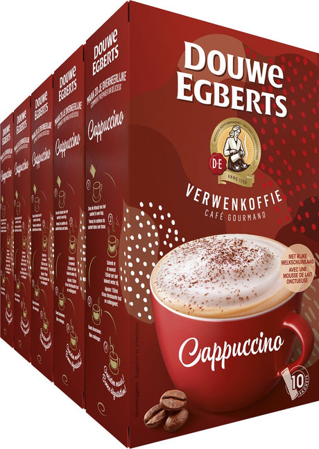 Douwe egberts verwenkoffie cappuccino oploskoffie - 5 x 10 zakjes