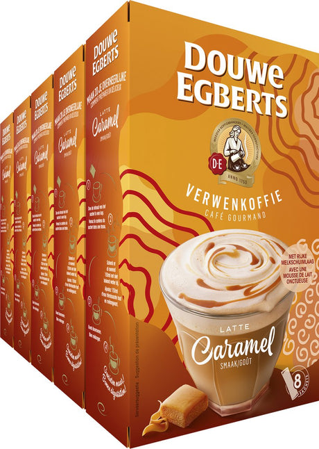 Douwe egberts verwenkoffie latte caramel oploskoffie - 5 x 8 zakjes