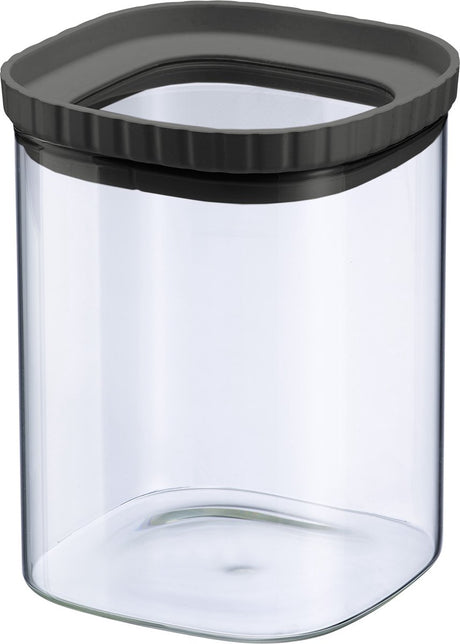 Westmark glazen pot met siliconen deksel – praktische bewaarpot met deksel, ideaal voor het bewaren van pasta, specerijen, thee, snoep en veel meer, vierkant, stapelbaar – 1.500 ml