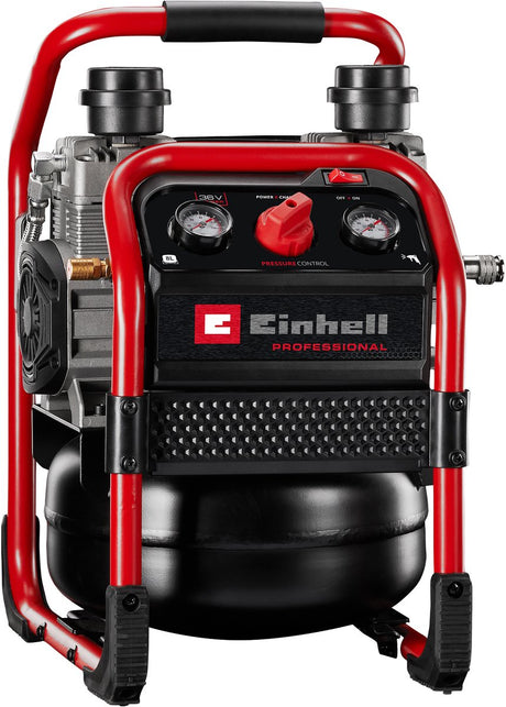Einhell accu compressor silenzzo 36 210 solo - power x-change - 36 v li-ion - max. 8 bar - 8 l tank - olievrij - 60 db (stiller dan normale compressoren) - zuigvermogen 210 l min - excl. accu en lader