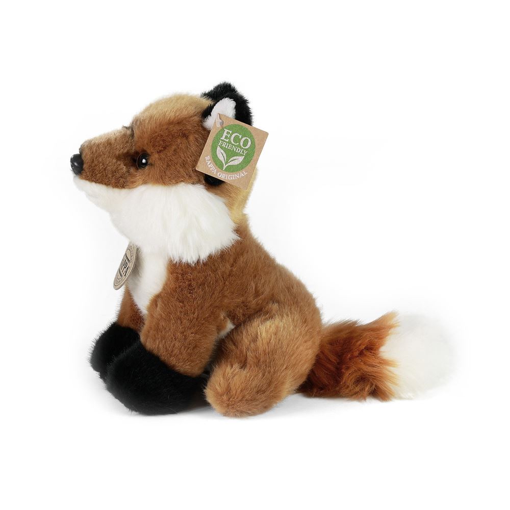 Rappa eco knuffel mini vos 19 cm - realistische knuffel van recyclede pet flessen - bruin, wit, zwart