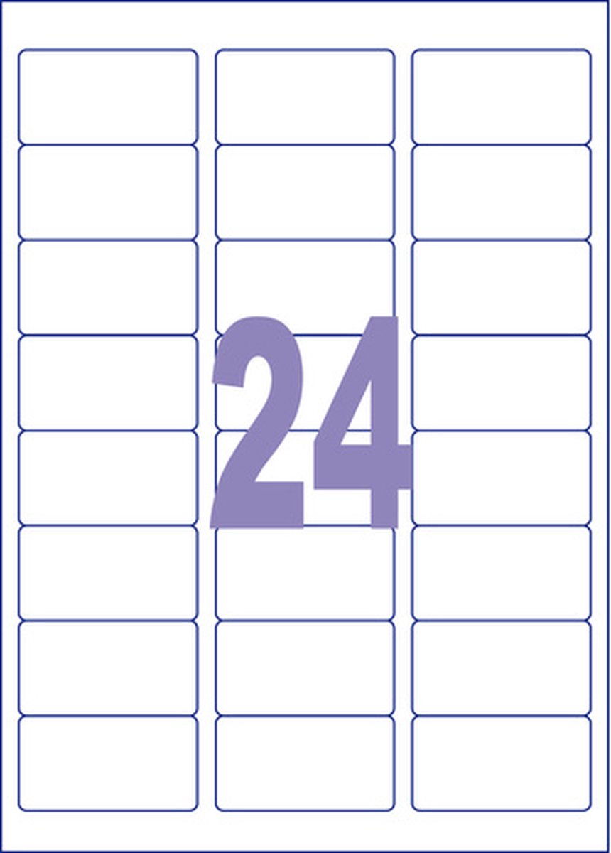 Kangaro etiketten - universeel - zelfklevend - inkjet laser kopieer - 63,5x33,9mm - doos a 25 vel - 24 stickers per vel - k-6333-25