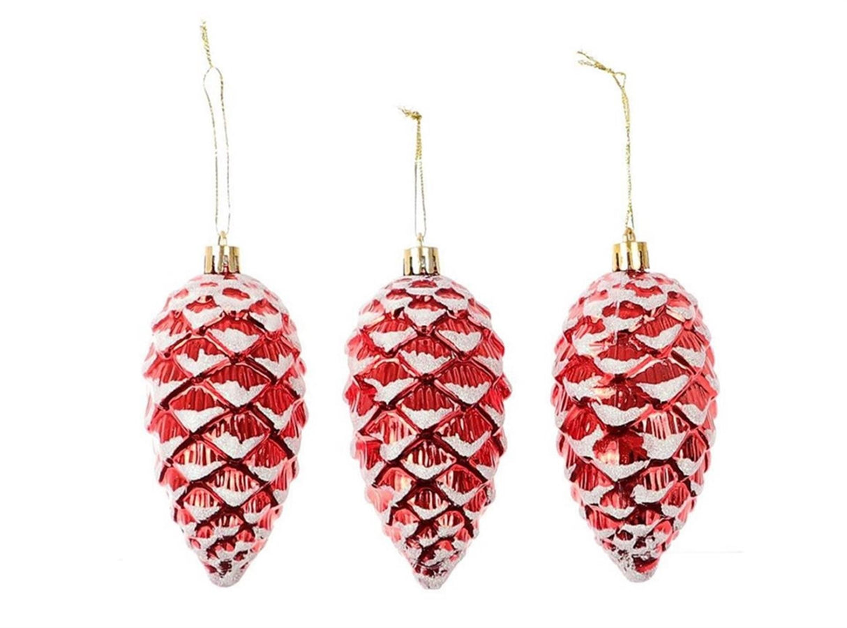 Hbx natural living hangdeco dennenappel 3-delig rood