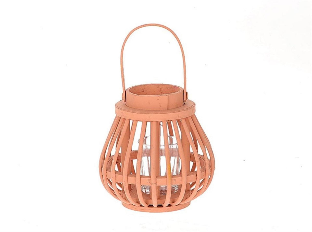 Hbx natural living lantaarn met glas h15cm roze