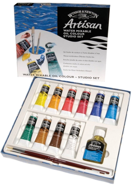 Winsor newton 1590268 artisan water mixable oil colour - studio set 10x37ml + medium penselen