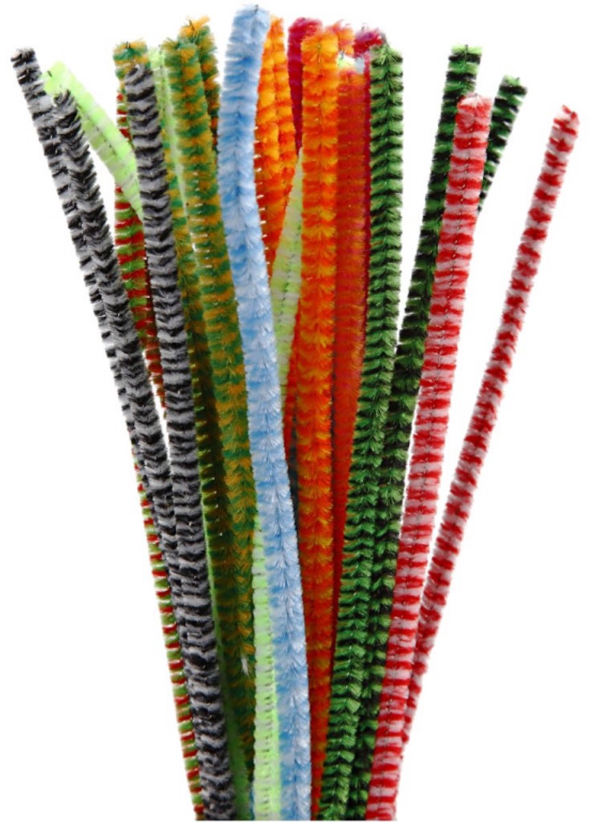 Creativ company http: www.cchobby.nl chenille-gestreept-l-30-cm-dikte-6-mm-diverse-kleuren-30-div-1-doos