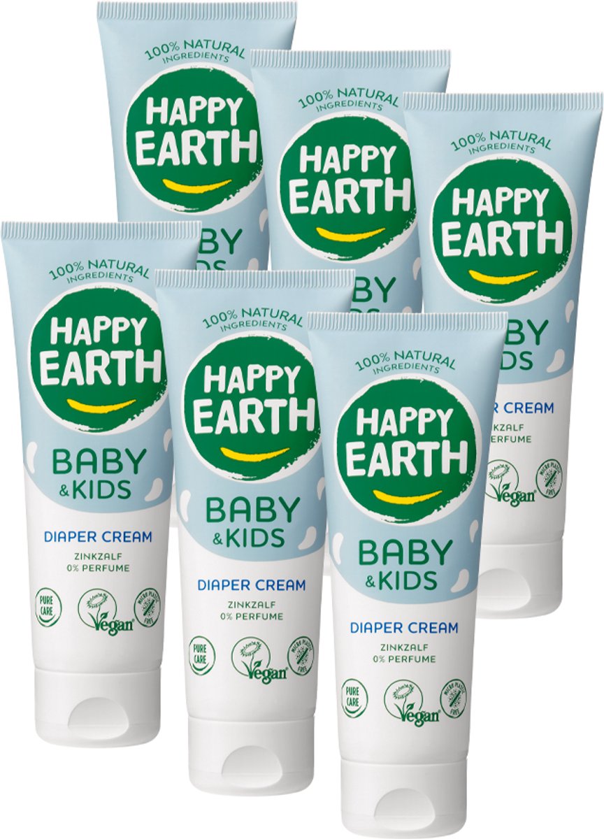 Happy earth bundel zink billencrème baby kids - 100% natuurlijk - microplasticvrij - babyverzorging – parfumvrij - met zinkoxide – luierzalf – geschikt voor pasgeborenen – 6 x 75ml - voordeelverpakking