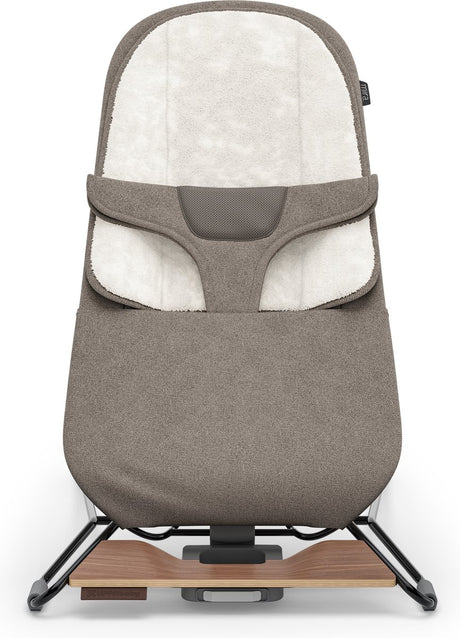 Uppababy - mira wells - wipstoel - bouncer -taupe - zwart frame met houten voet - baby en peuter - 2-in-1 schommelstoel - relax
