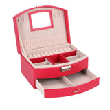 No brand juwelenbox deluxe roze sieradendoosje met spiegel en lade.