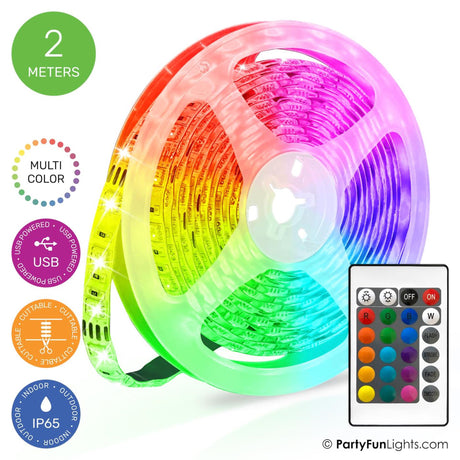 Partyfun lights partyfunlights - led strip - multi-color rgb - werkt op usb - 2 meter