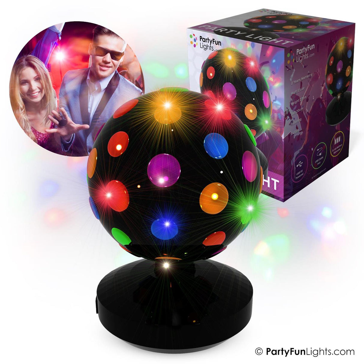 Partyfun lights partyfunlights - discolamp - werkt op usb én batterijen - multi-color - roterend