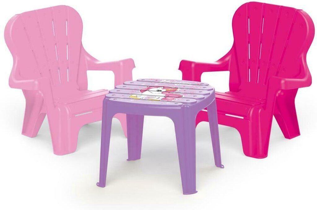 Dolu unicorn roze tafel met stoeltjes