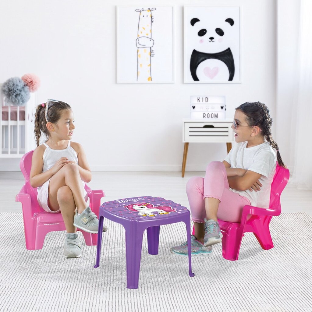 Dolu unicorn roze tafel met stoeltjes