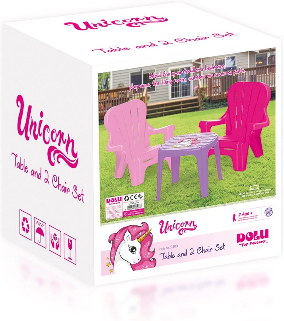 Dolu unicorn roze tafel met stoeltjes