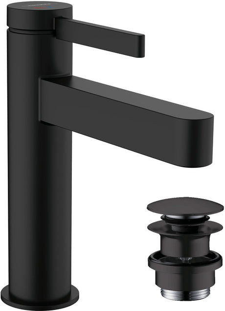 Hansgrohe finoris - wastafelmengkraan - ééngreeps bediening - coolstart energiebesparend - met afvoerplug - 110mm - mat zwart