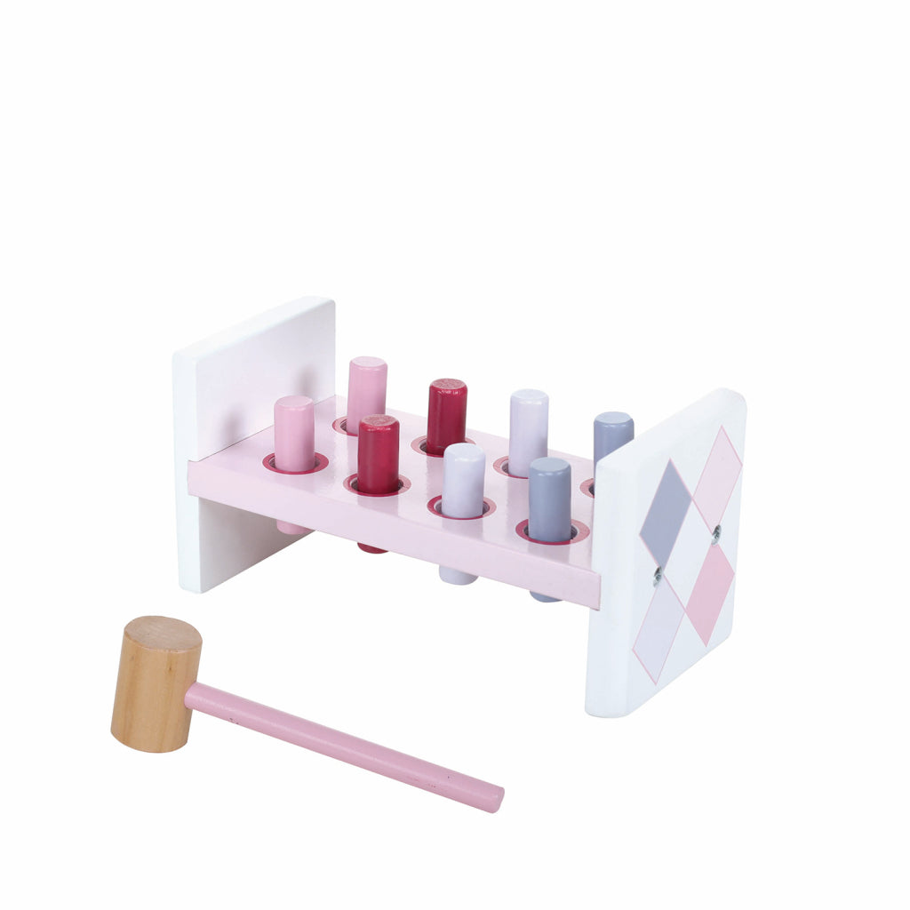 Jipy houten hamerbank + 8 pennen roze