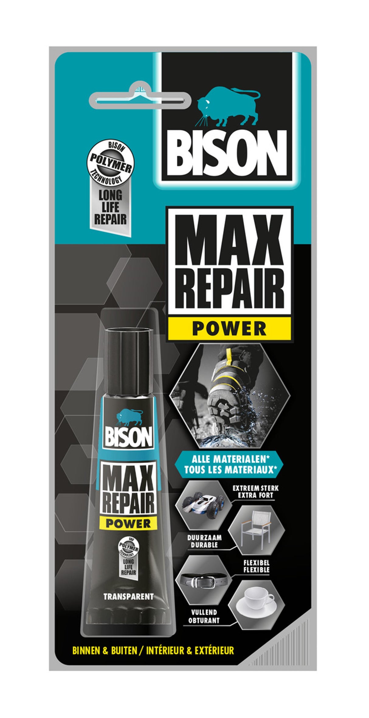 Bison max repair power 8 gram- extra krachtige en flexibele reparatielijm, transparant, ideaal voor schoenen, rubber, leer, voor 1001 reparaties, binnen en buiten, temperatuurbestendig