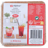 Alpina onderzetters kurk 6 stuks ø10cm vierkant of rond