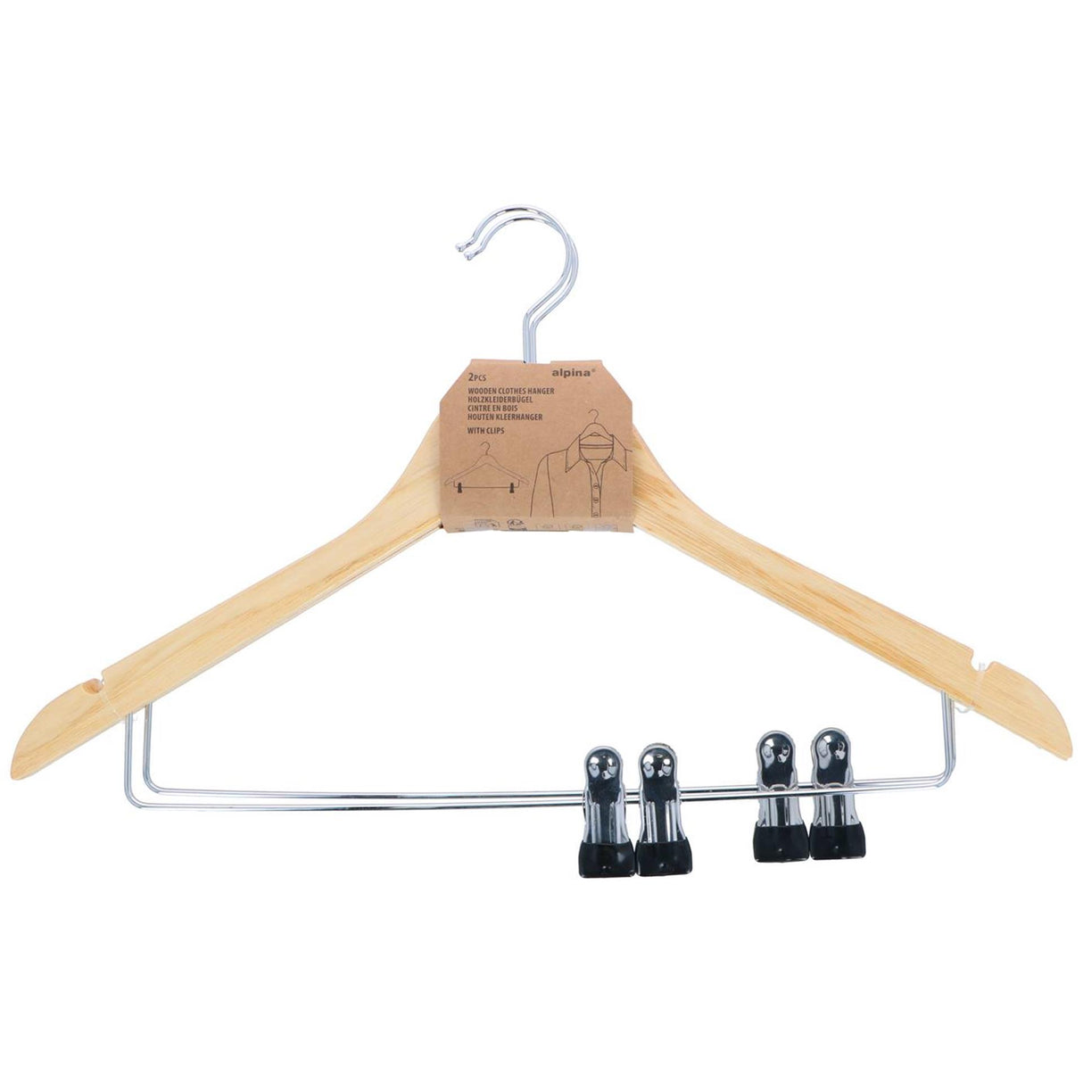 Alpina kledinghangers met klemmen 2 s - hout